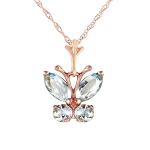 0.6 Carat 14K Solid Rose Gold Butterfly Necklace Aquamarine