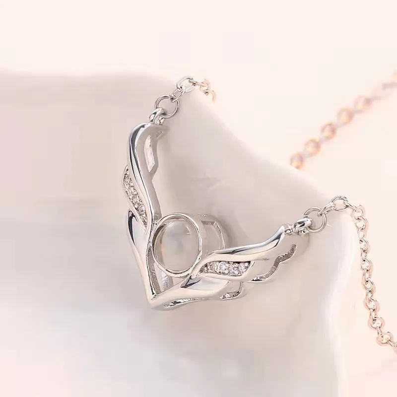 100 languages I love you necklace angel wings vibrato with zircon projection pendant love memories