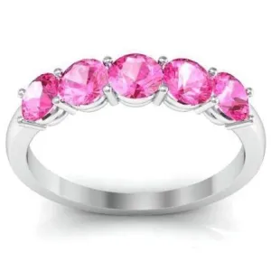 1.00cttw Shared Prong Pink Sapphire Five Stone Ring