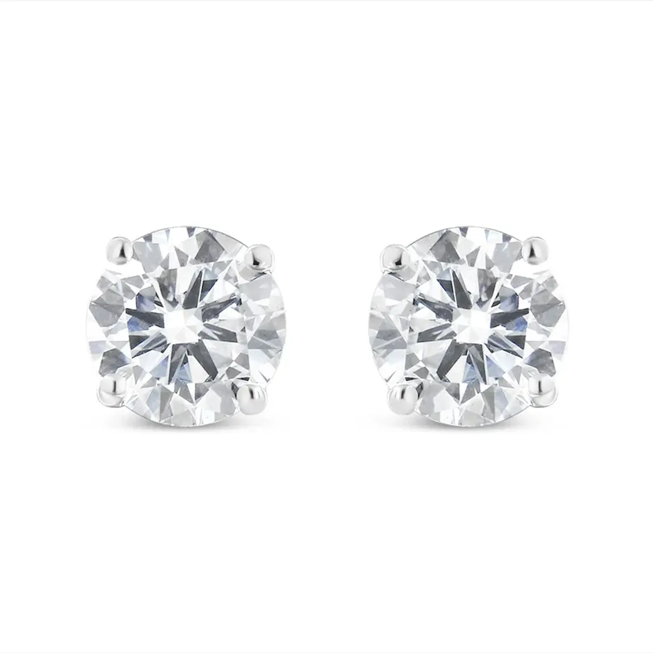 10K White Gold 1.00 Cttw Round Brilliant-Cut Diamond Classic 4-Prong Stud Earrings with Screw Backs (J-K Color, I2-I3 Clarity)