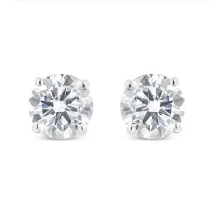 10K White Gold 1.00 Cttw Round Brilliant-Cut Diamond Classic 4-Prong Stud Earrings with Screw Backs (J-K Color, I2-I3 Clarity)