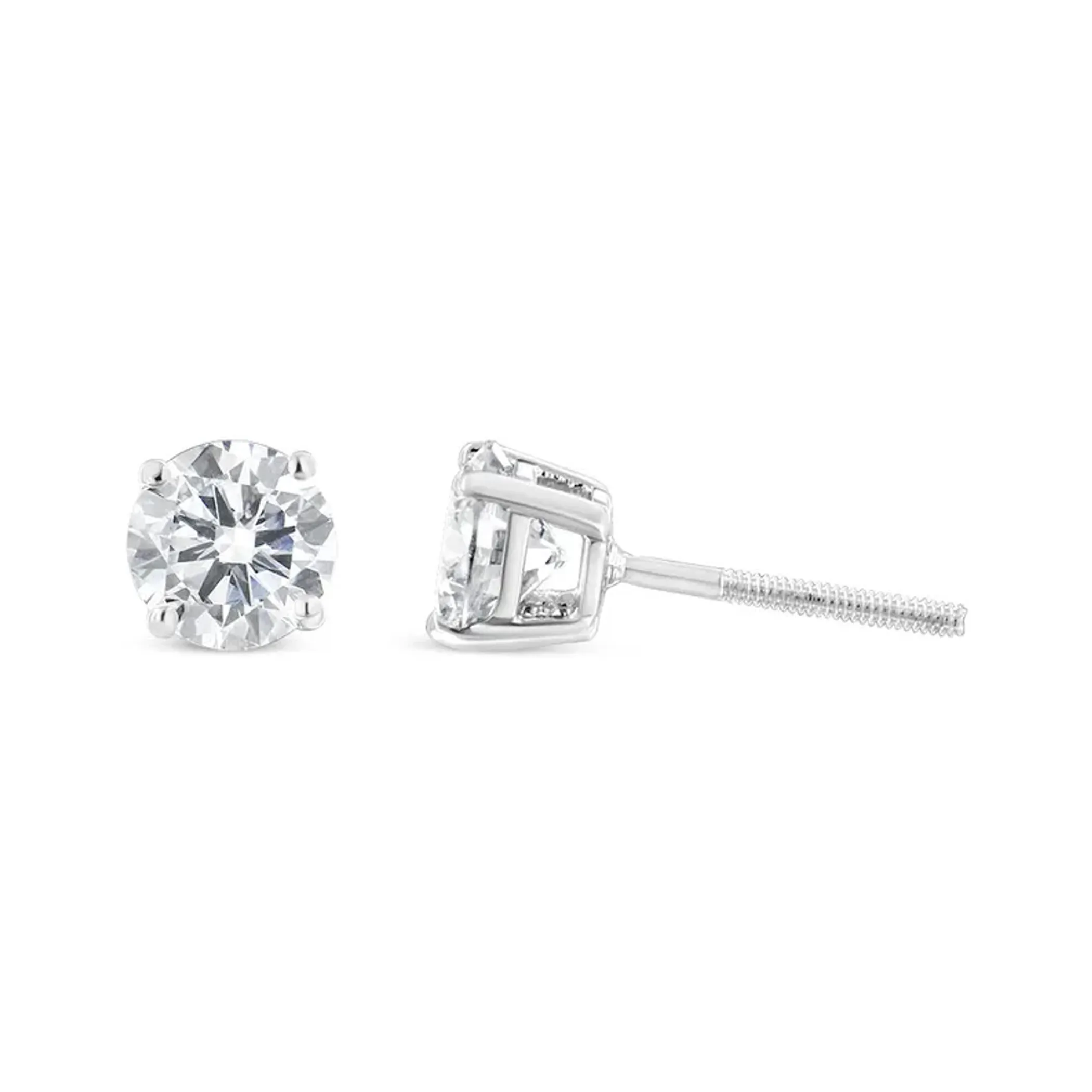 10K White Gold 1.00 Cttw Round Brilliant-Cut Diamond Classic 4-Prong Stud Earrings with Screw Backs (J-K Color, I2-I3 Clarity)