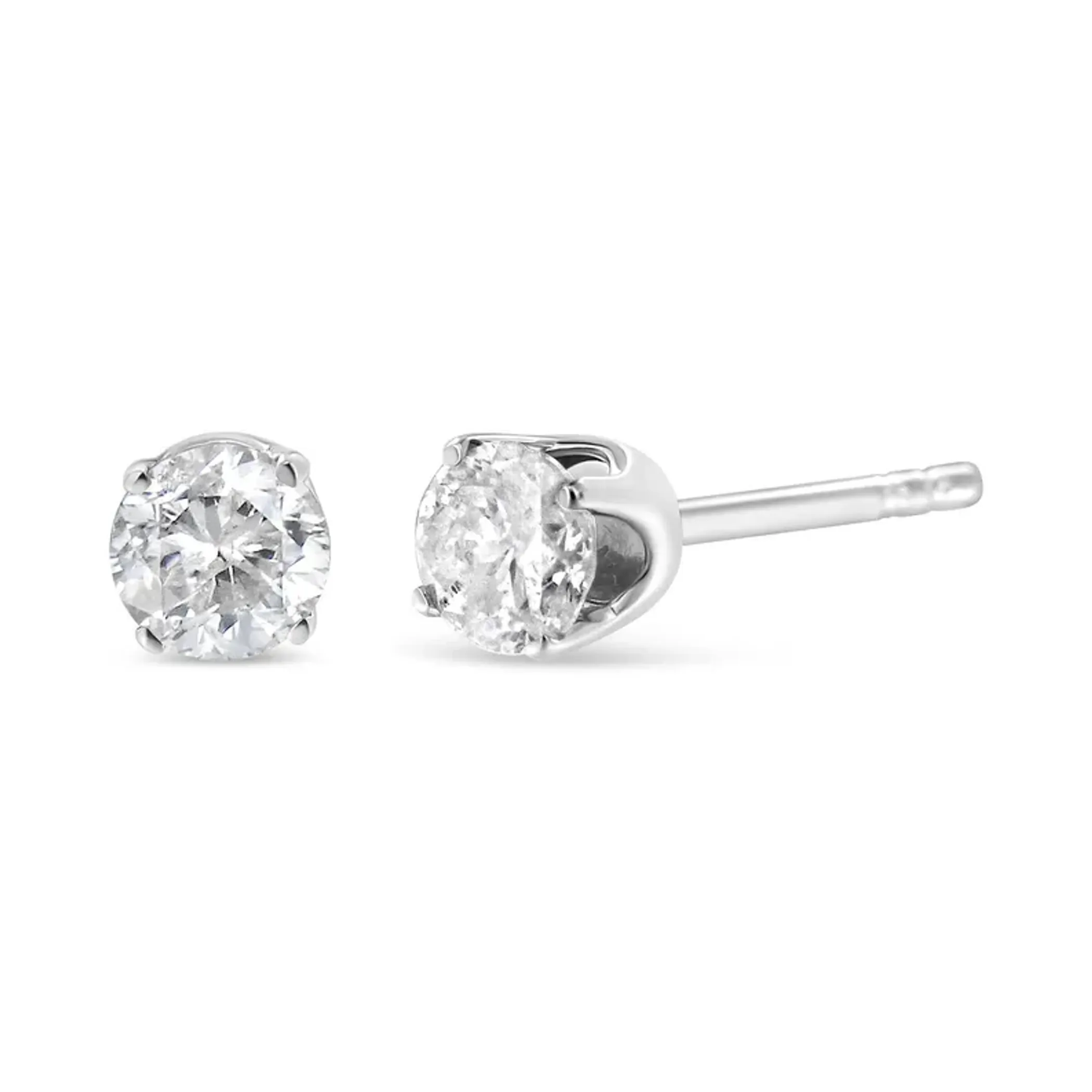 10K White Gold 1/3 Cttw Round Brilliant-Cut Near Colorless Diamond Classic 4-Prong Stud Earrings (H-I Color, I2-I3 Clarity)