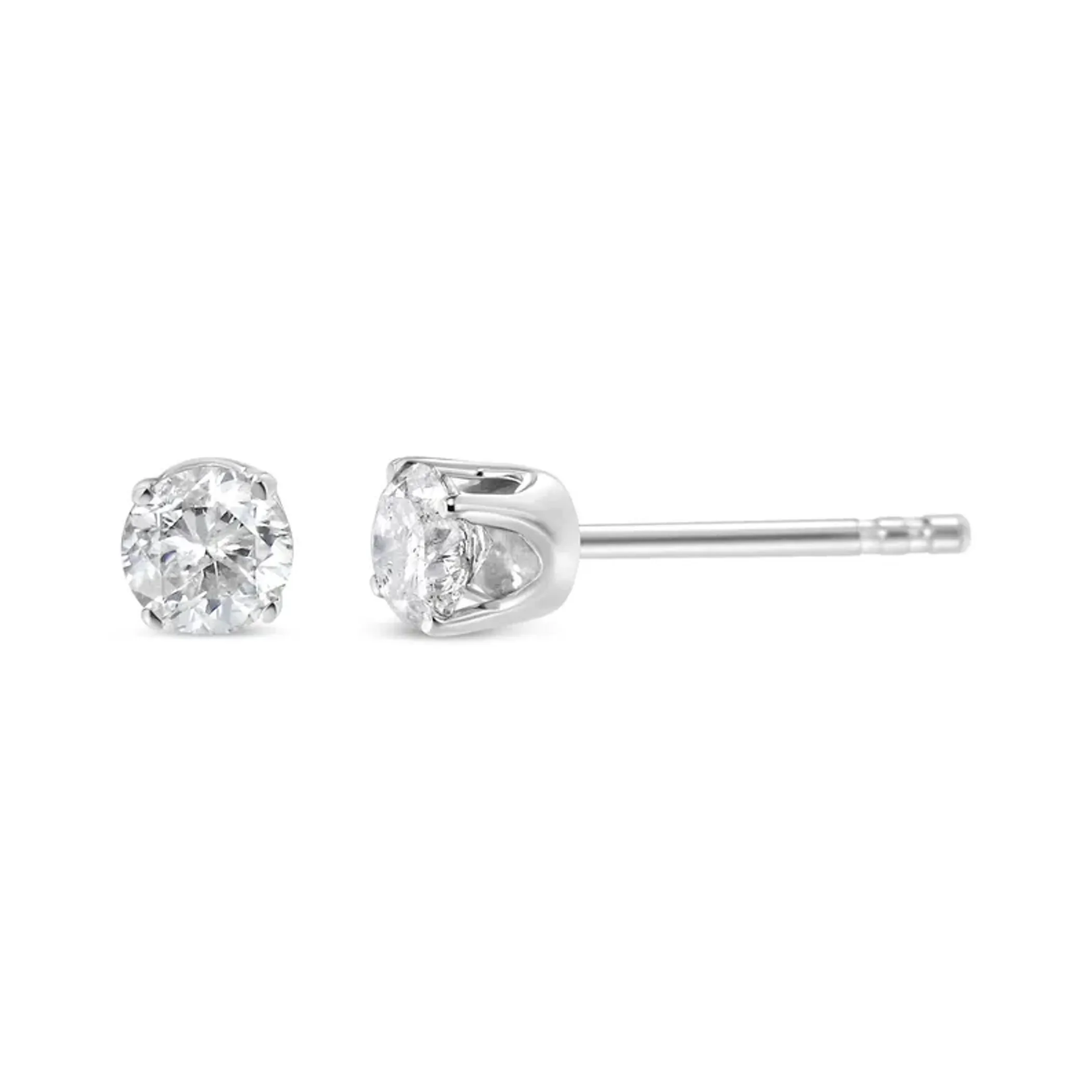 10K White Gold 1/3 Cttw Round Brilliant-Cut Near Colorless Diamond Classic 4-Prong Stud Earrings (H-I Color, I2-I3 Clarity)