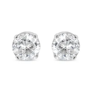 10K White Gold 1/3 Cttw Round Brilliant-Cut Near Colorless Near Colorless Diamond Classic 4-Prong Stud Earrings (I-J Color, I1-I2 Clarity)