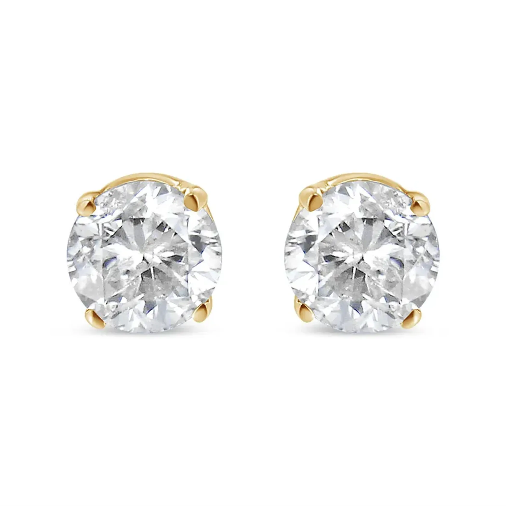 10K Yellow Gold 1/10 Cttw Round Brilliant-Cut Diamond Classic 4-Prong Stud Earrings (K-L Color, I1-I2 Clarity)