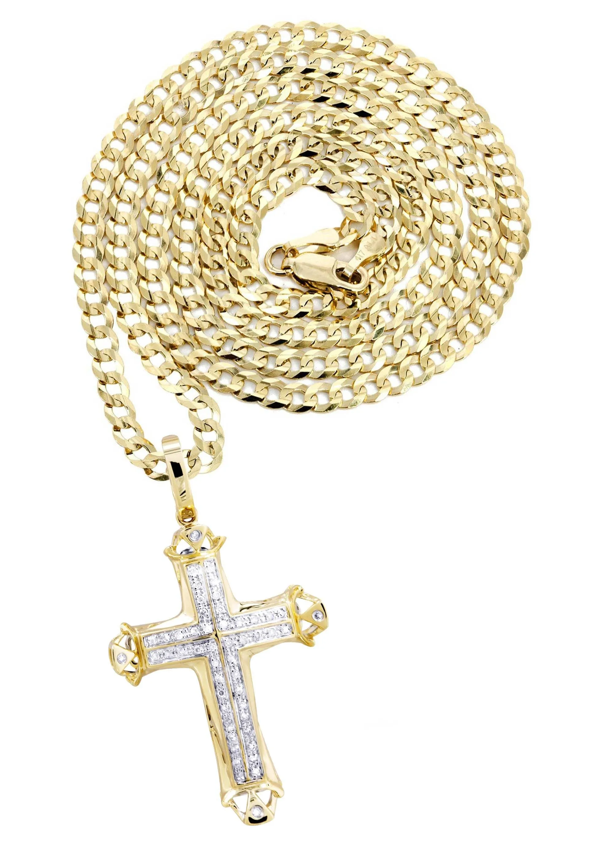 10K Yellow Gold Cross Diamond Necklace  | 0.21 Carats