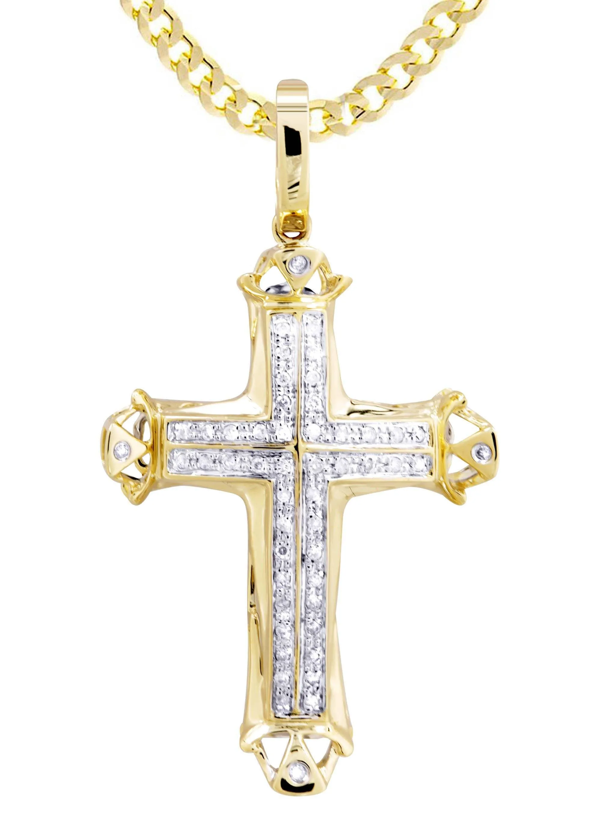 10K Yellow Gold Cross Diamond Necklace  | 0.21 Carats