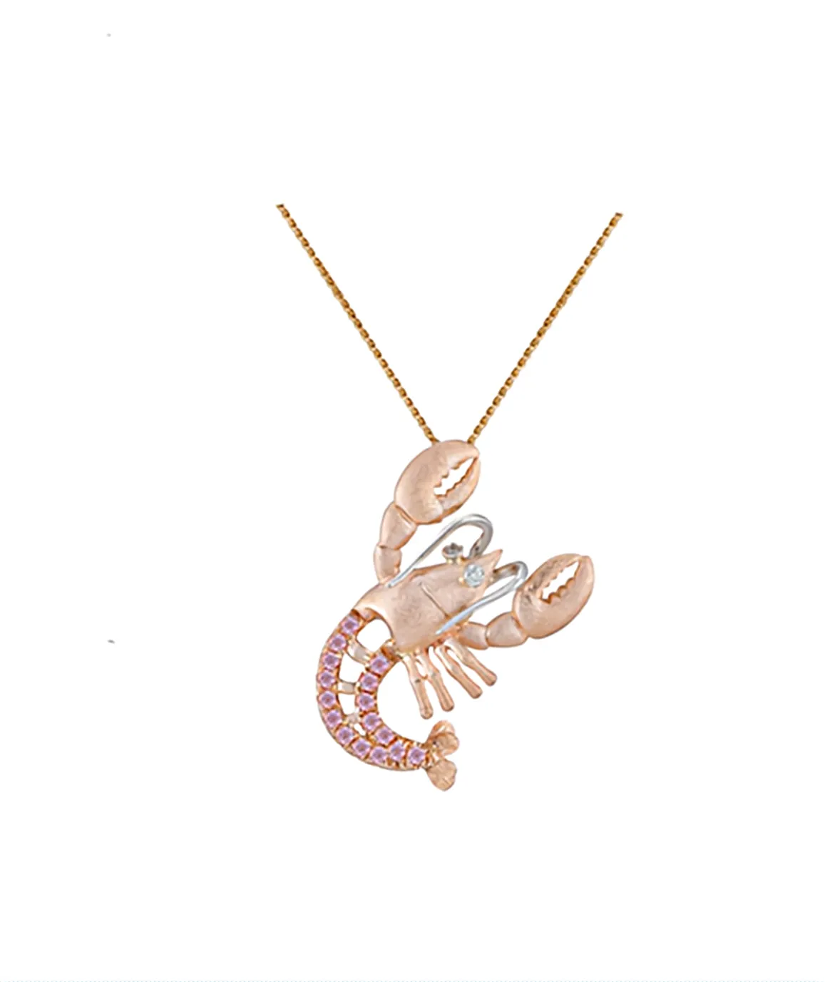 14k 2/tone Lobster Pendant with 2 Diamonds and 16 Pastel Pink Sapphires