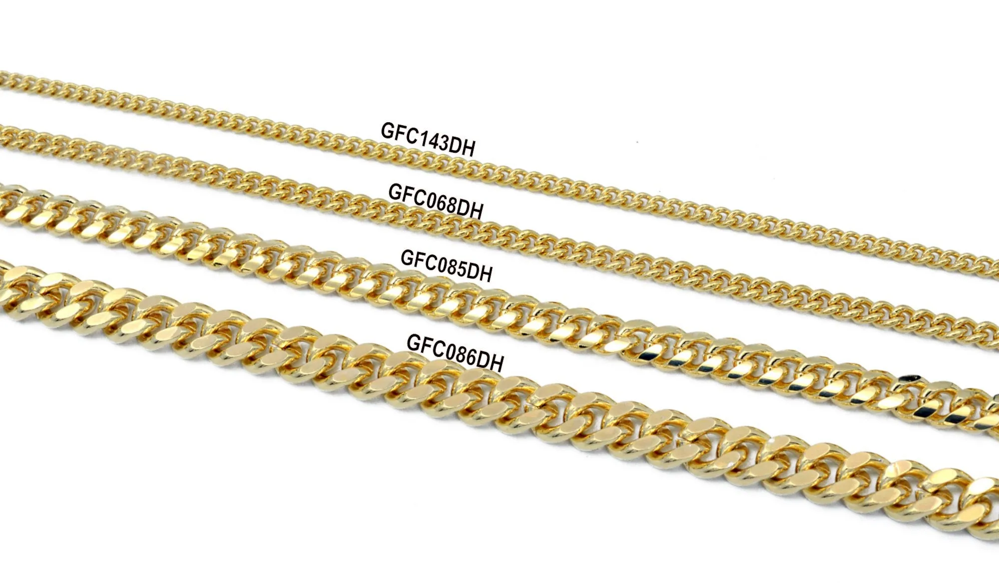 14K Gold Filled Look, Cuban Curb Link Chain Customize necklace Findings for Jewelry Supplies and Wholesale 3FT/PK Sizes 2.2/3/4.8/6mm