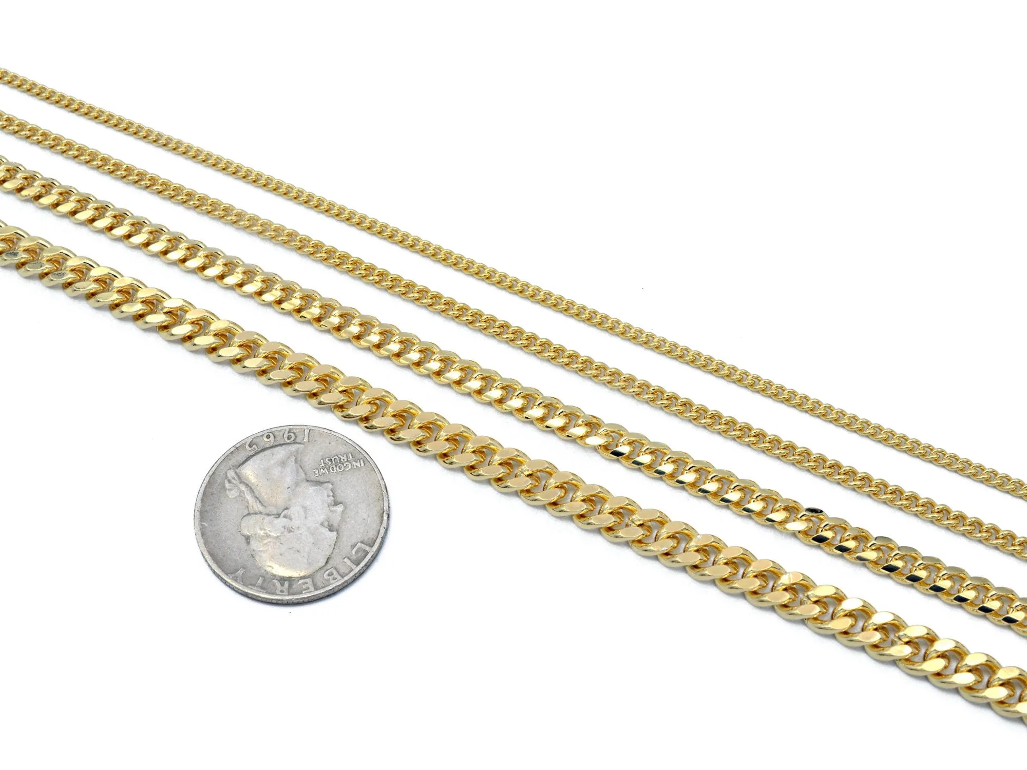 14K Gold Filled Look, Cuban Curb Link Chain Customize necklace Findings for Jewelry Supplies and Wholesale 3FT/PK Sizes 2.2/3/4.8/6mm