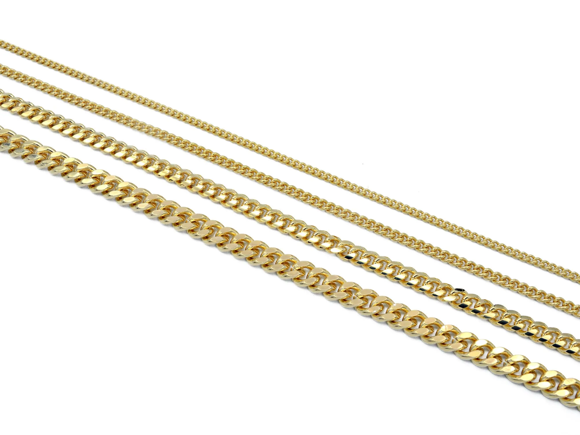 14K Gold Filled Look, Cuban Curb Link Chain Customize necklace Findings for Jewelry Supplies and Wholesale 3FT/PK Sizes 2.2/3/4.8/6mm