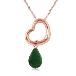 14K Solid Rose Gold Heart Necklace w/ Dangling Natural Emerald