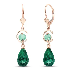 14K Solid Rose Gold Leverback Earrings Emerald Certified Imperial