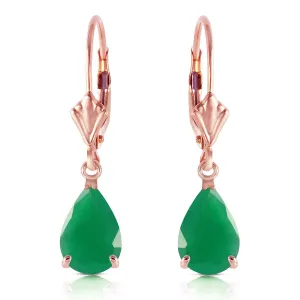 14K Solid Rose Gold Leverback Earrings Emerald Gemstone