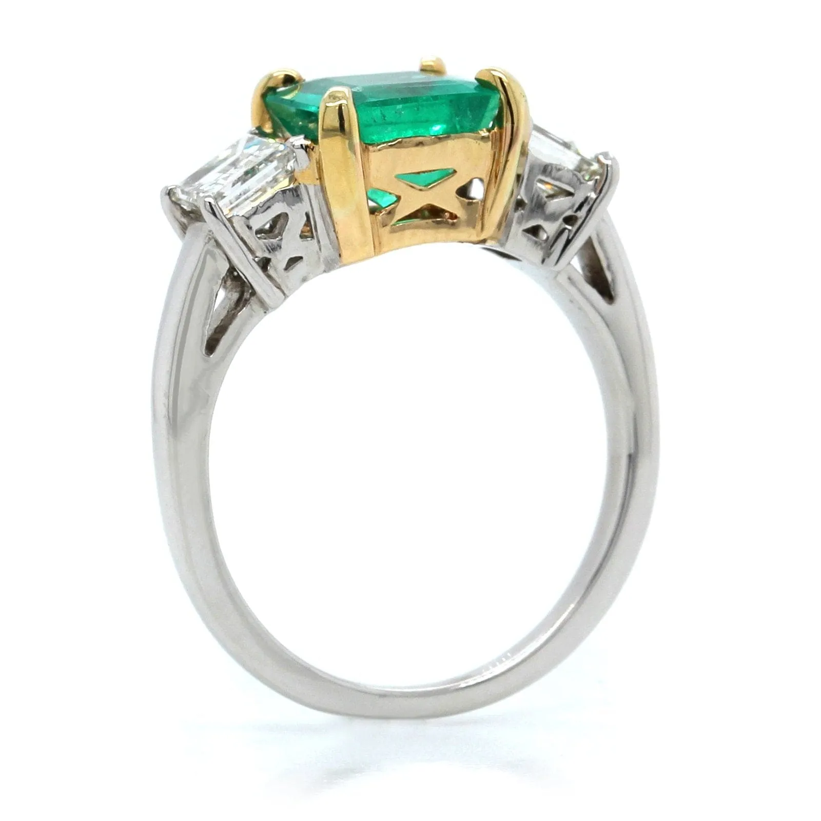 14K Two-Tone Emerald Cut Emerald and Diamond Ring