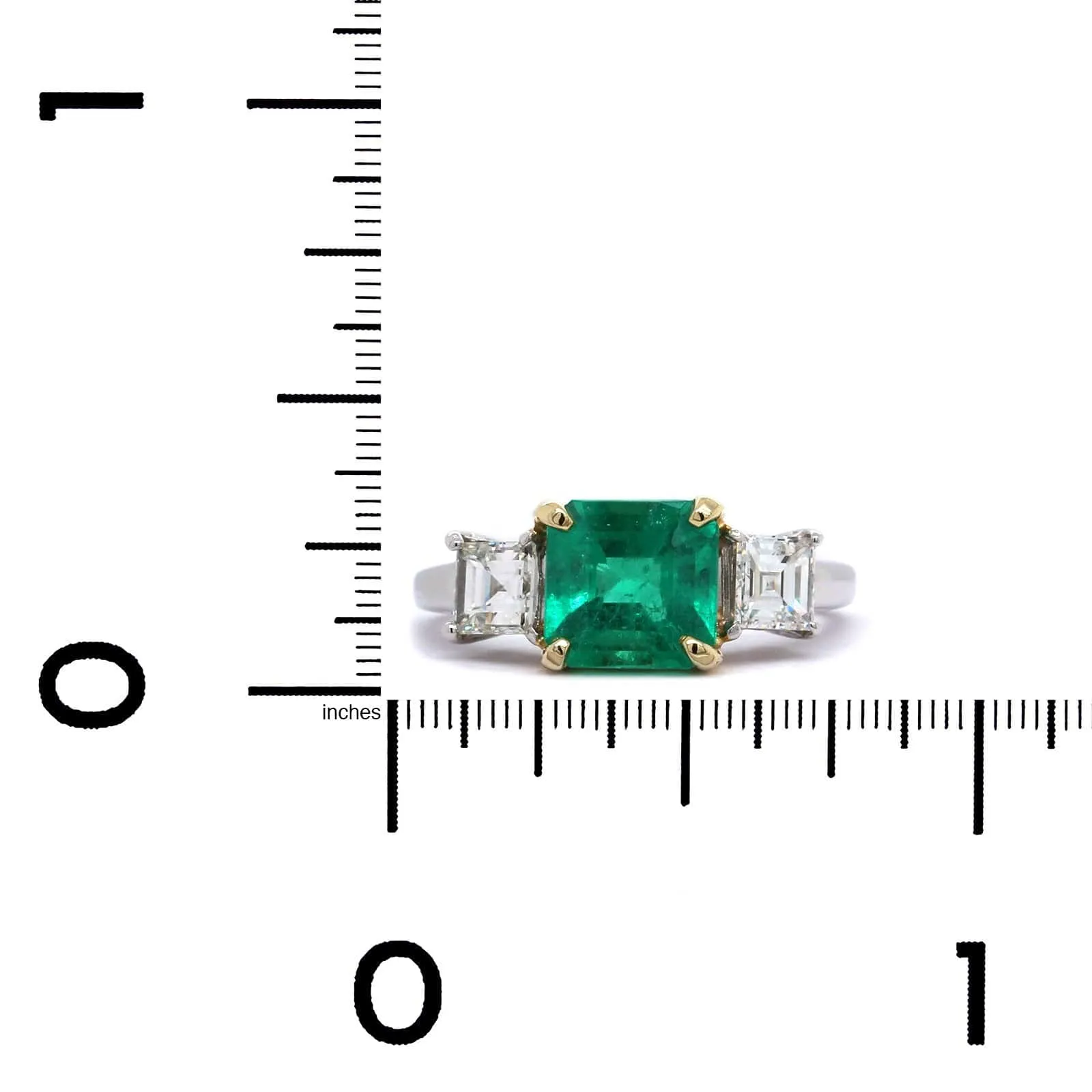 14K Two-Tone Emerald Cut Emerald and Diamond Ring