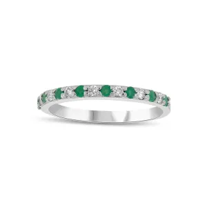 14k White Gold 0.26 Ct Emerald, 0.28 Ct Diamond Band