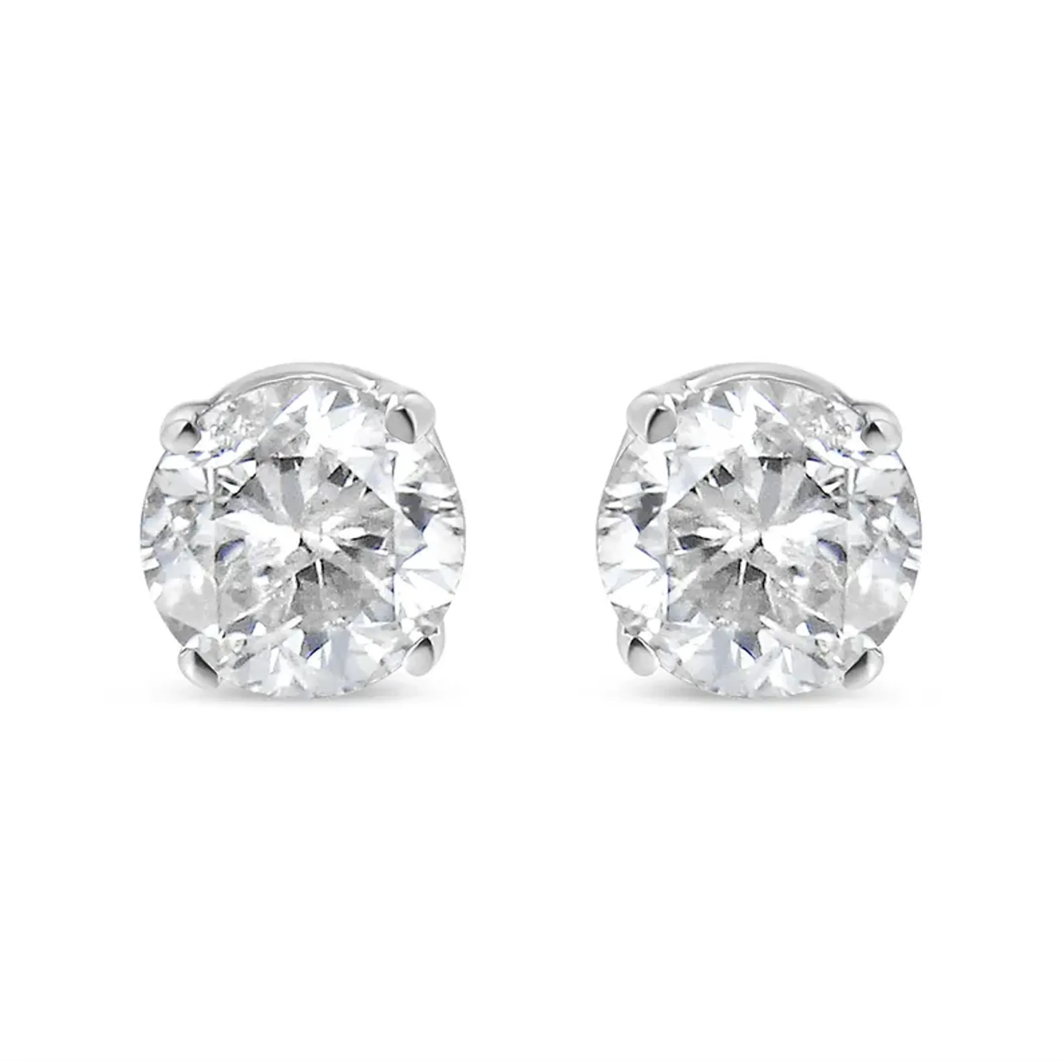 14K White Gold 1/10 Cttw Round Brilliant-Cut Near Colorless Diamond Classic 4-Prong Stud Earrings (I-J Color, VS1-VS2 Clarity)