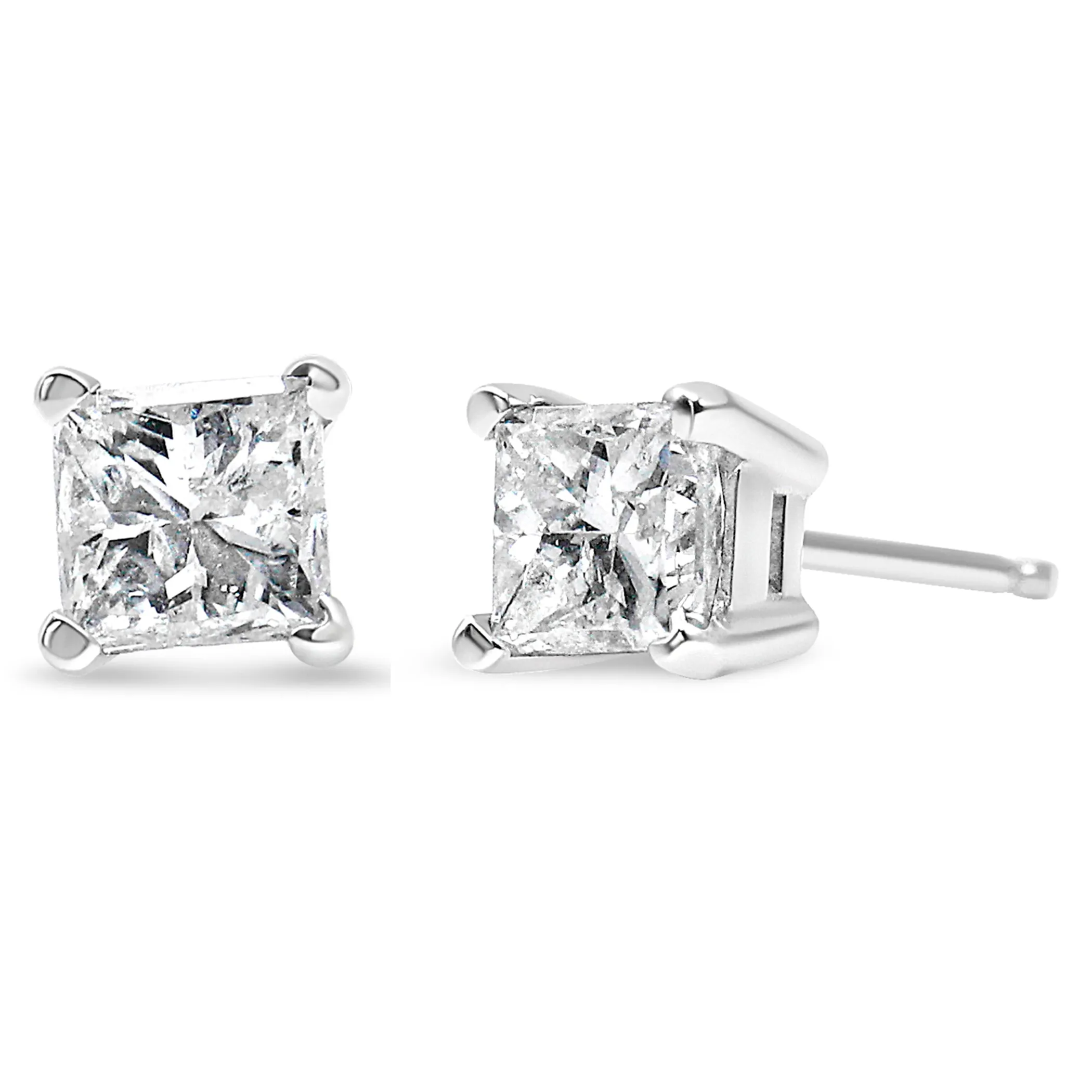 14k White Gold 1/5 Cttw Princess-cut Diamond Petite Stud Earrings (I-J, I2-I3)