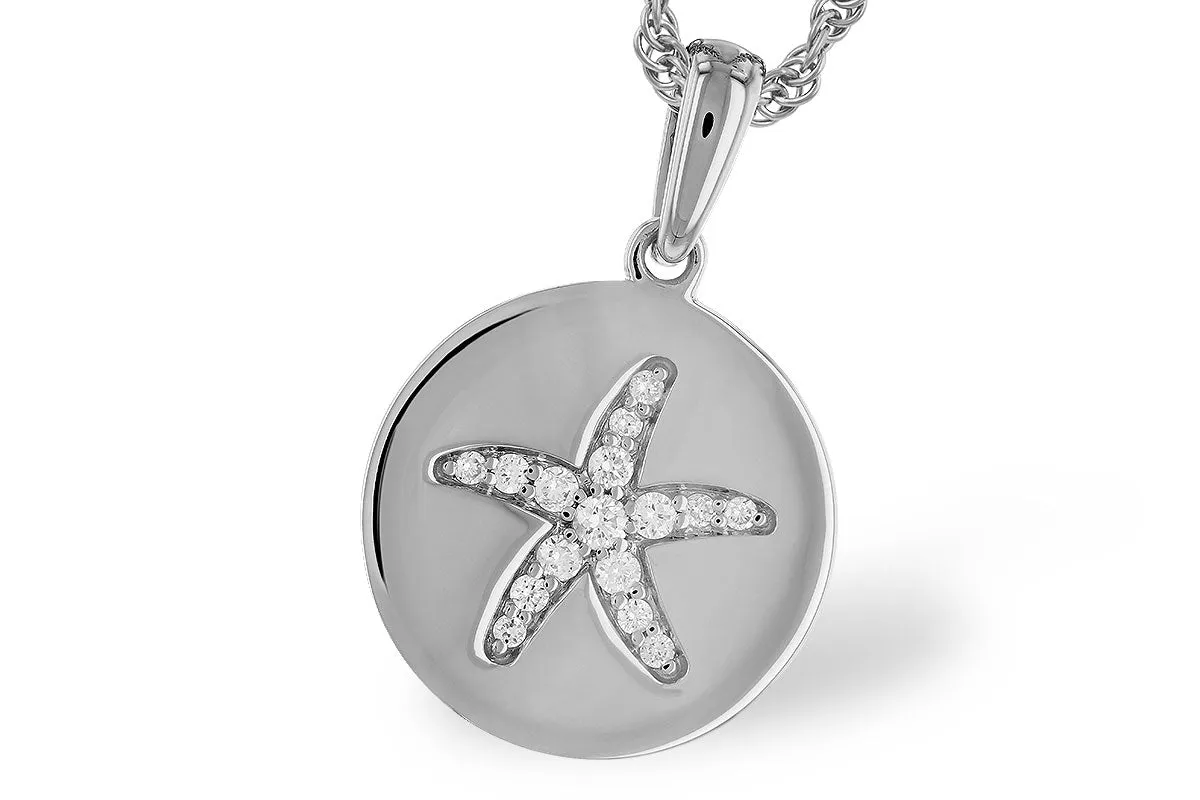 14K White Gold Diamond Star Fish Pendant, 0.11Carat TW