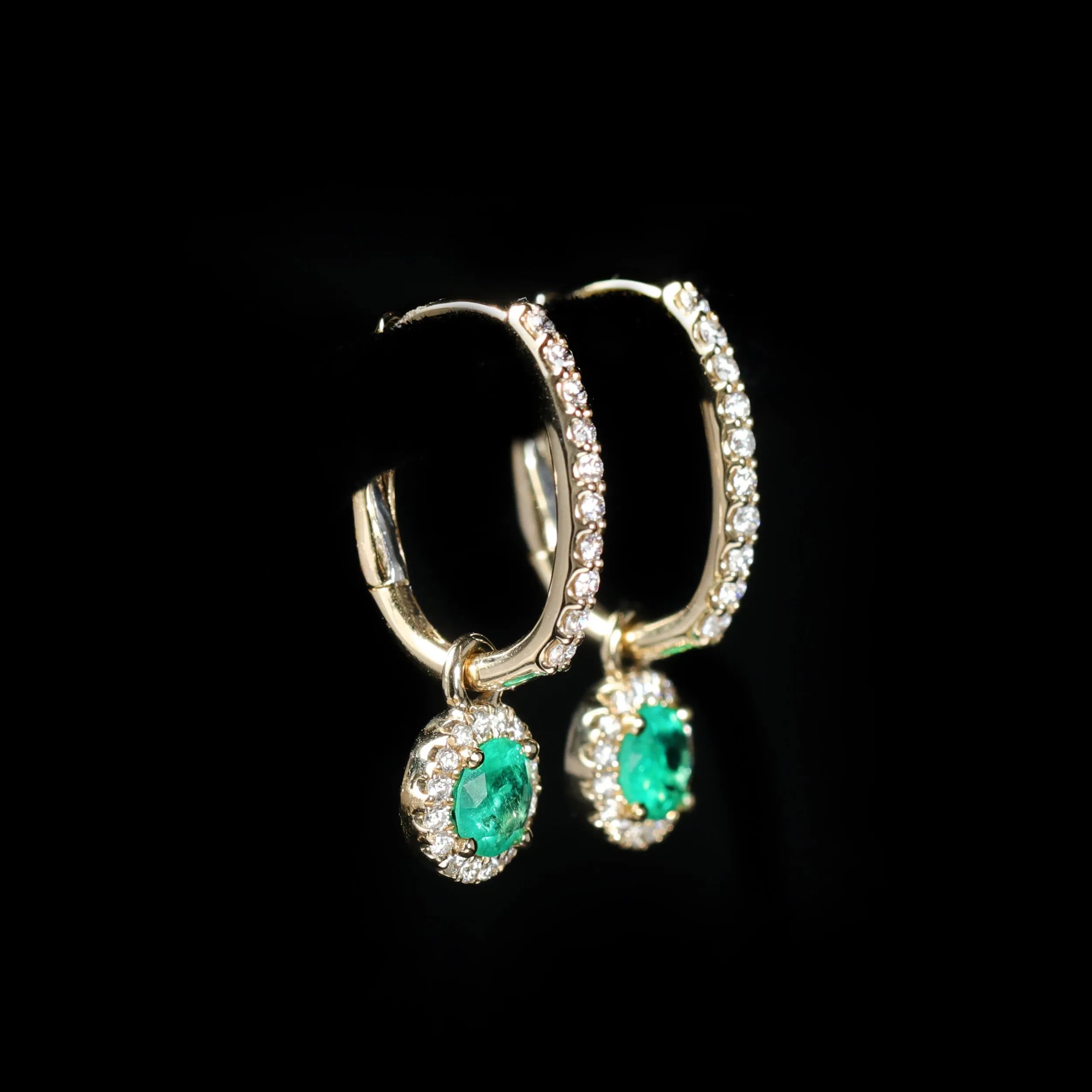 14K Yellow Gold 0.58 CTW Emerald and Diamond Dangle Earrings