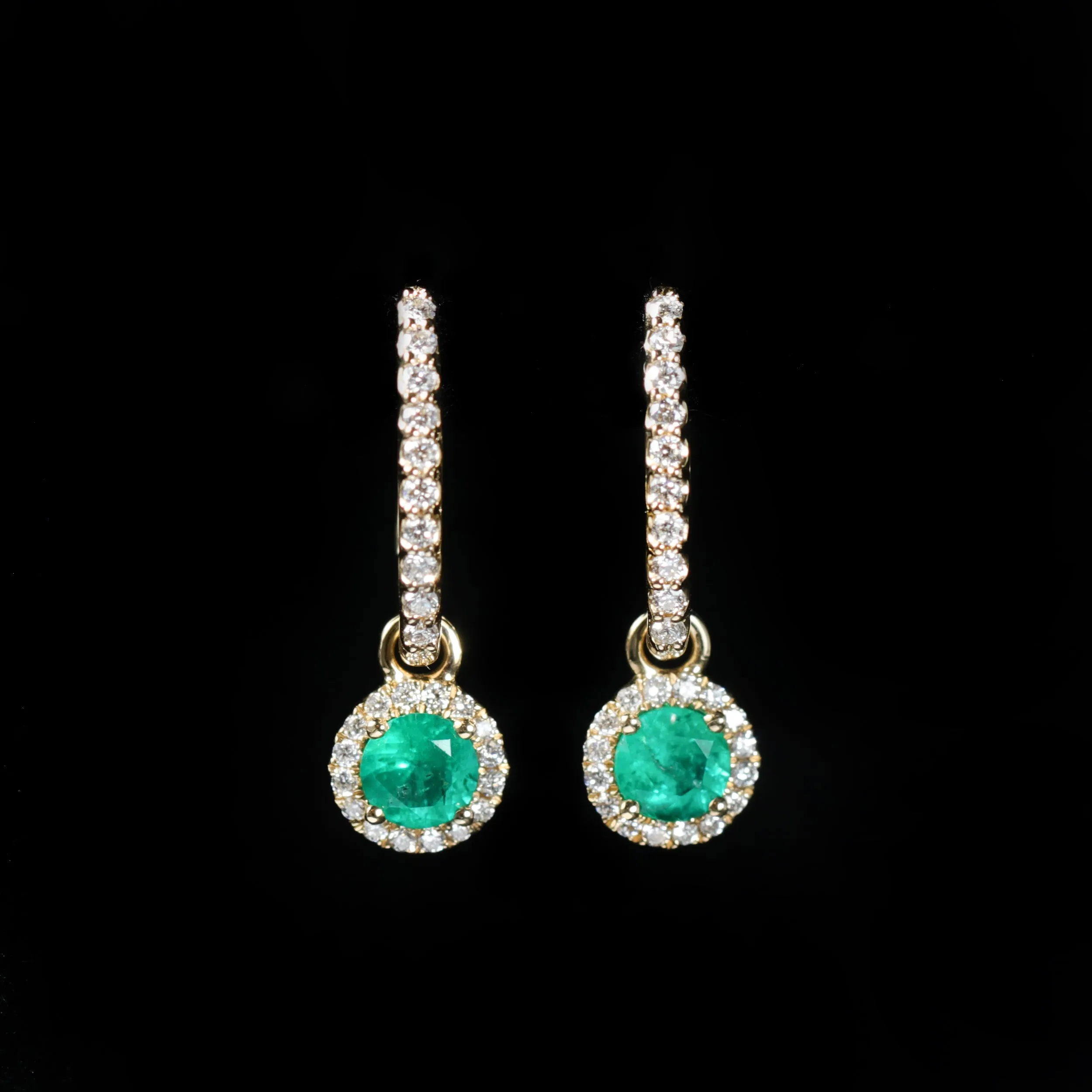 14K Yellow Gold 0.58 CTW Emerald and Diamond Dangle Earrings