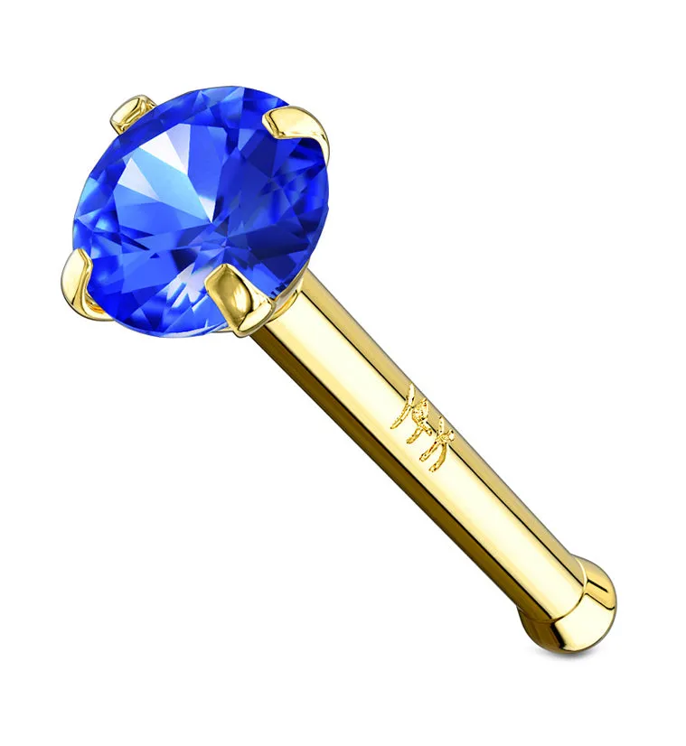 14kt Gold Blue Gem Nosebone