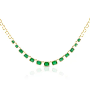 14KT Yellow Gold Emerald Diamond Imelda Necklace