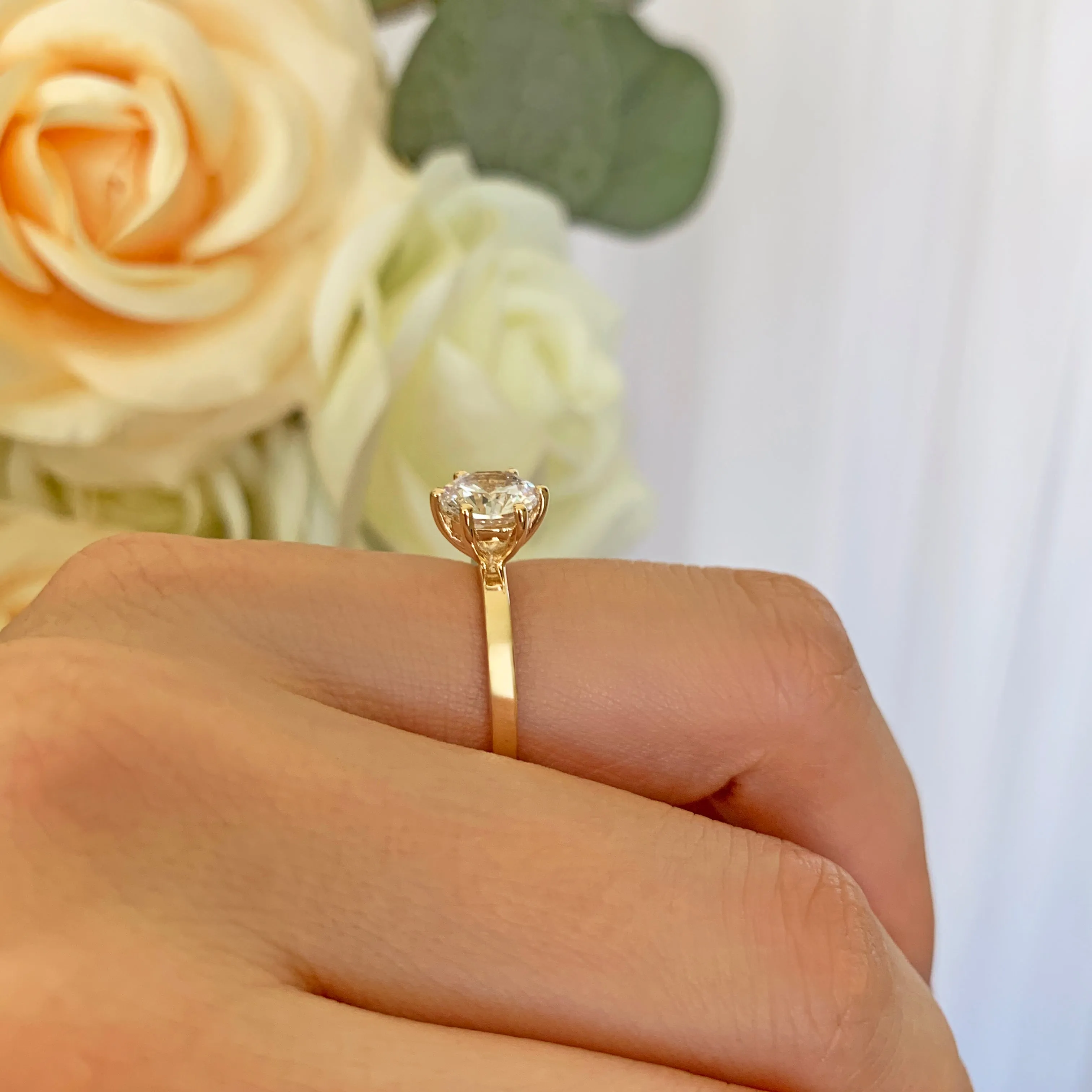 1.5 ct 6 Prong Solitaire Ring - 10k Solid Yellow Gold, Sz 9