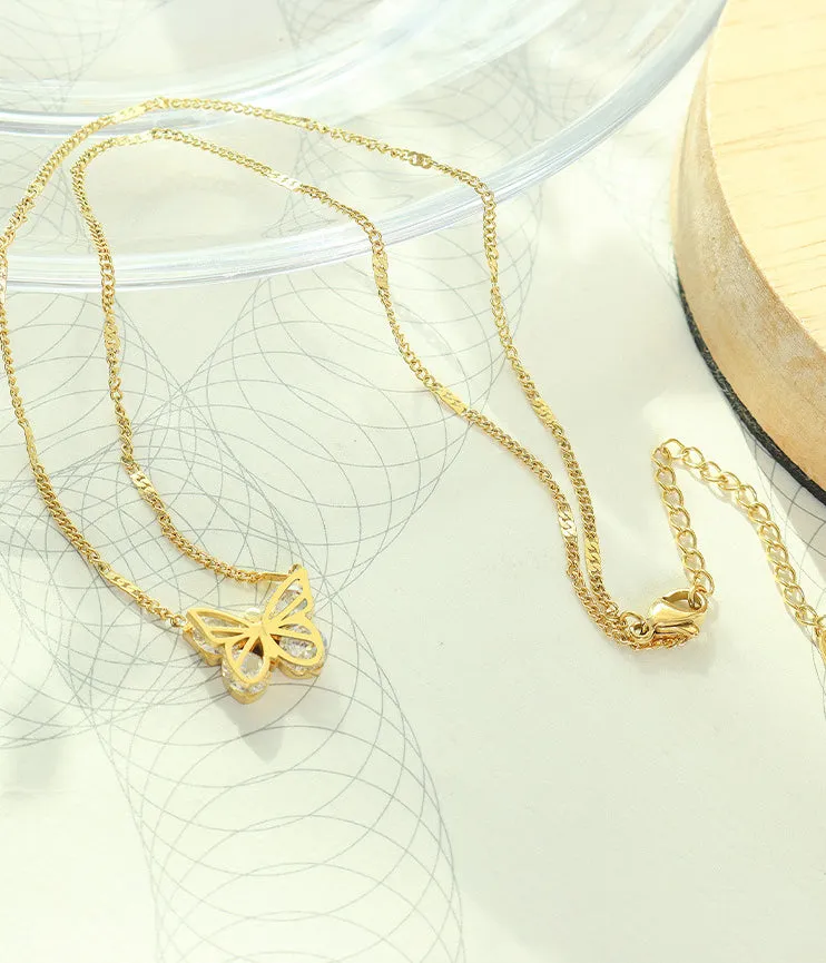 18K Gold Fashionable Hammer Design Butterfly All-Match Necklace