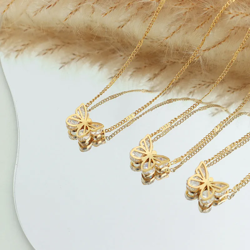 18K Gold Fashionable Hammer Design Butterfly All-Match Necklace