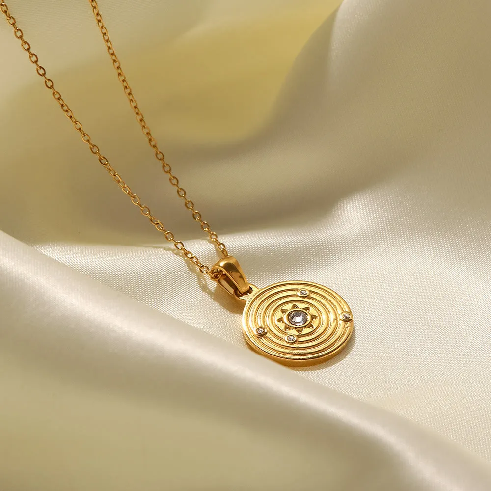 18K gold plated concentric circle pendant choker