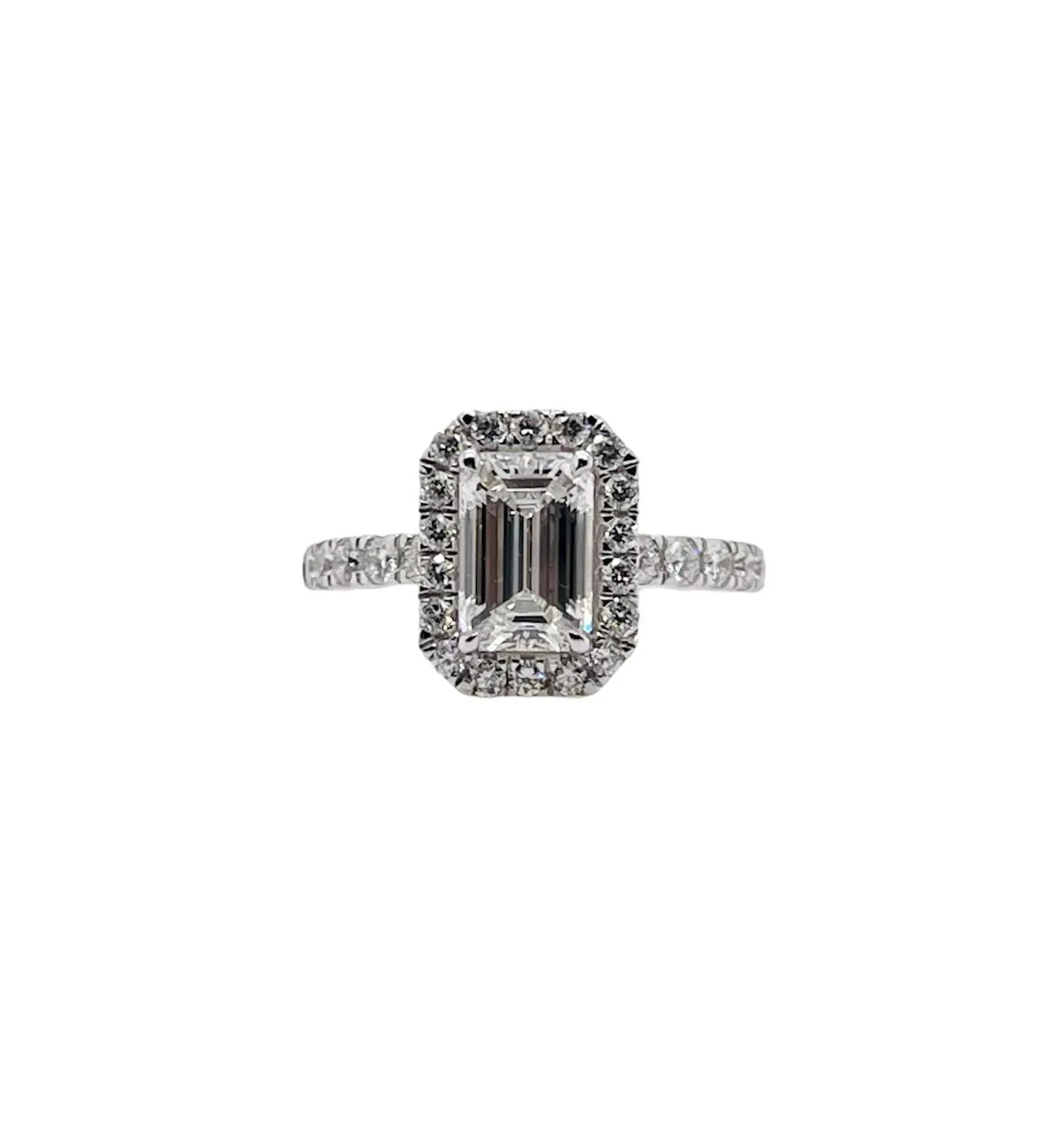 2.14 Ct E VS1 Lab Grown Emerald Cut Diamond Halo Engagement Ring 14k White Gold