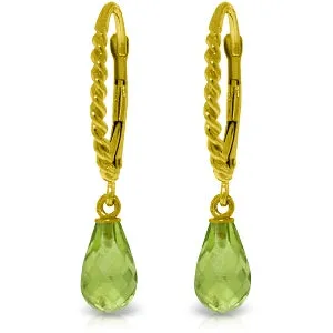 3 Carat 14K Solid Yellow Gold Leverback Earrings Briolette Peridot