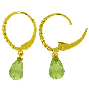 3 Carat 14K Solid Yellow Gold Leverback Earrings Briolette Peridot