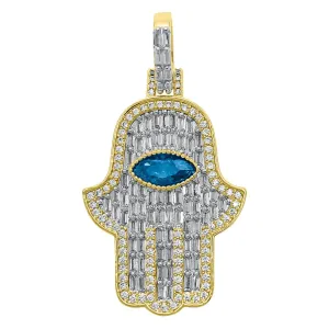 3D Gem Hamsa Baguette VVS CZ Iced Out Pendant