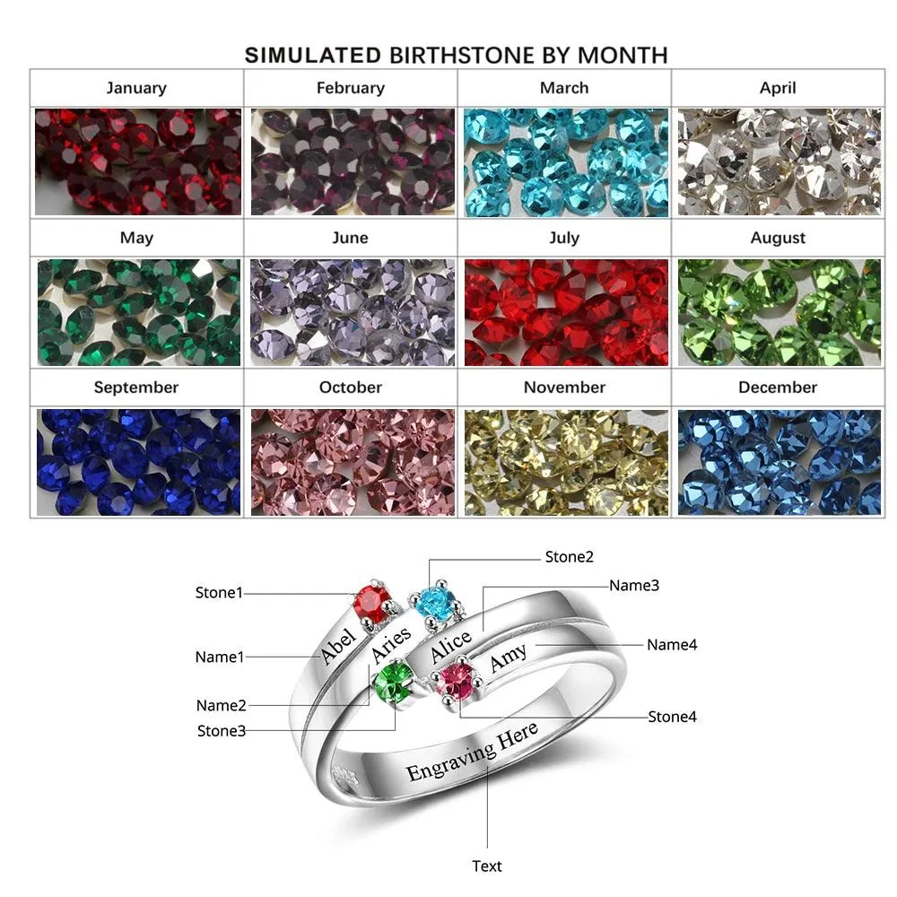 4 Birthstones Engraved Jewelry for Women