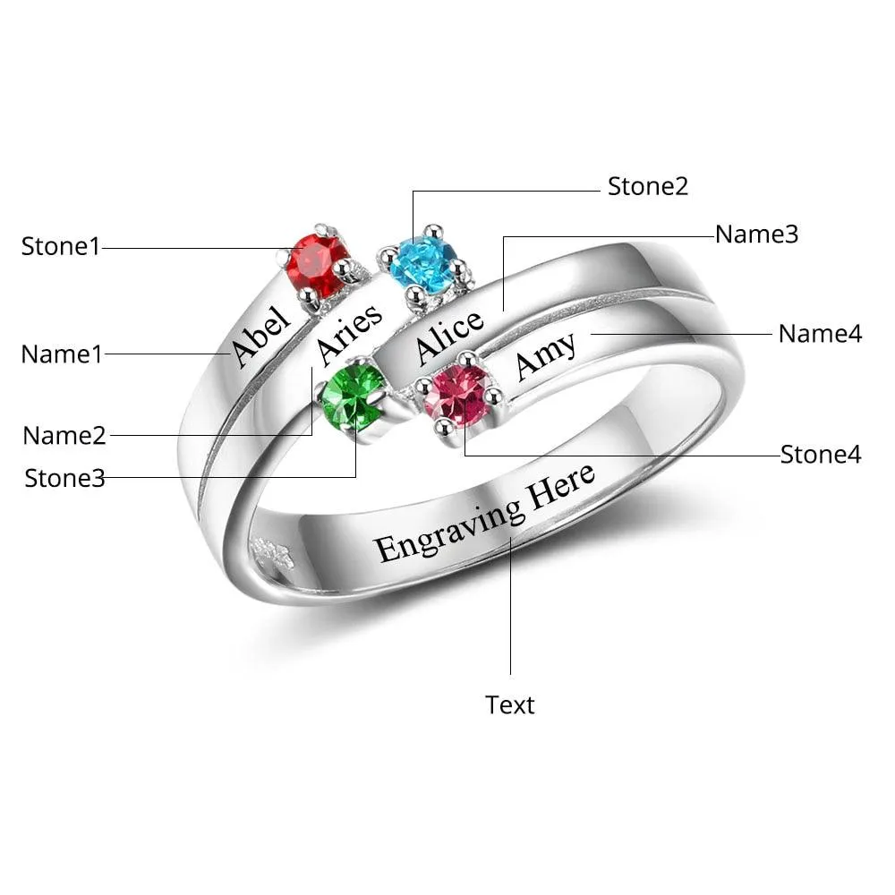 4 Birthstones Engraved Jewelry for Women