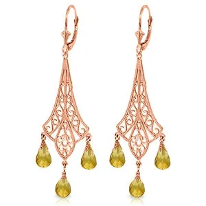 4.2 Carat 14K Solid Rose Gold Chandelier Earrings Briolette Citrine