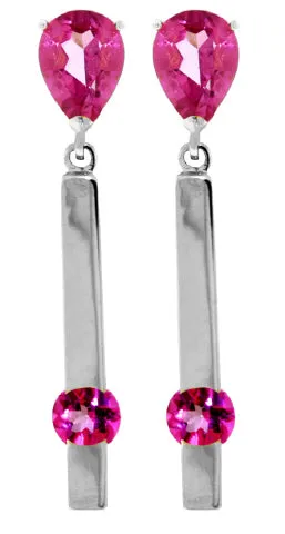 4.25 Carat 14K Solid Yellow Gold Bar Pink Topaz Drop Earrings