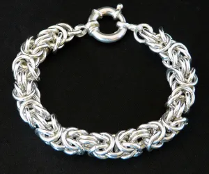 9.2mm Sterling Silver Byzantine Link Bracelet with 18mm Sterling Spring Ring Clasp