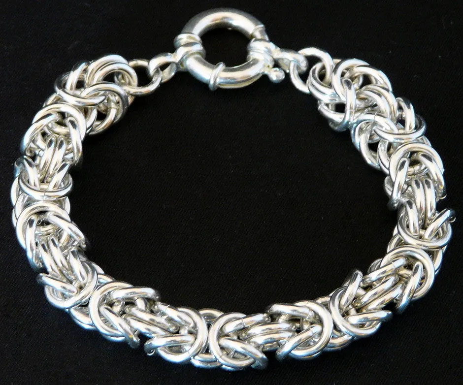 9.2mm Sterling Silver Byzantine Link Bracelet with 18mm Sterling Spring Ring Clasp