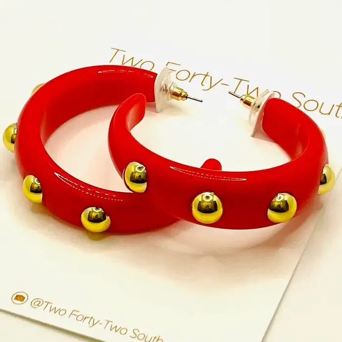 Acrylic Hoops w/Gold Stud Red