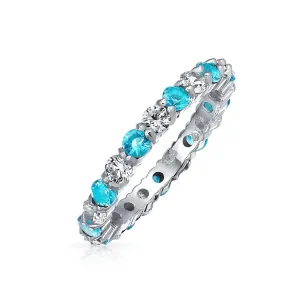 Alternating CZ Eternity Ring .925 Sterling Silver Birthstone Colors