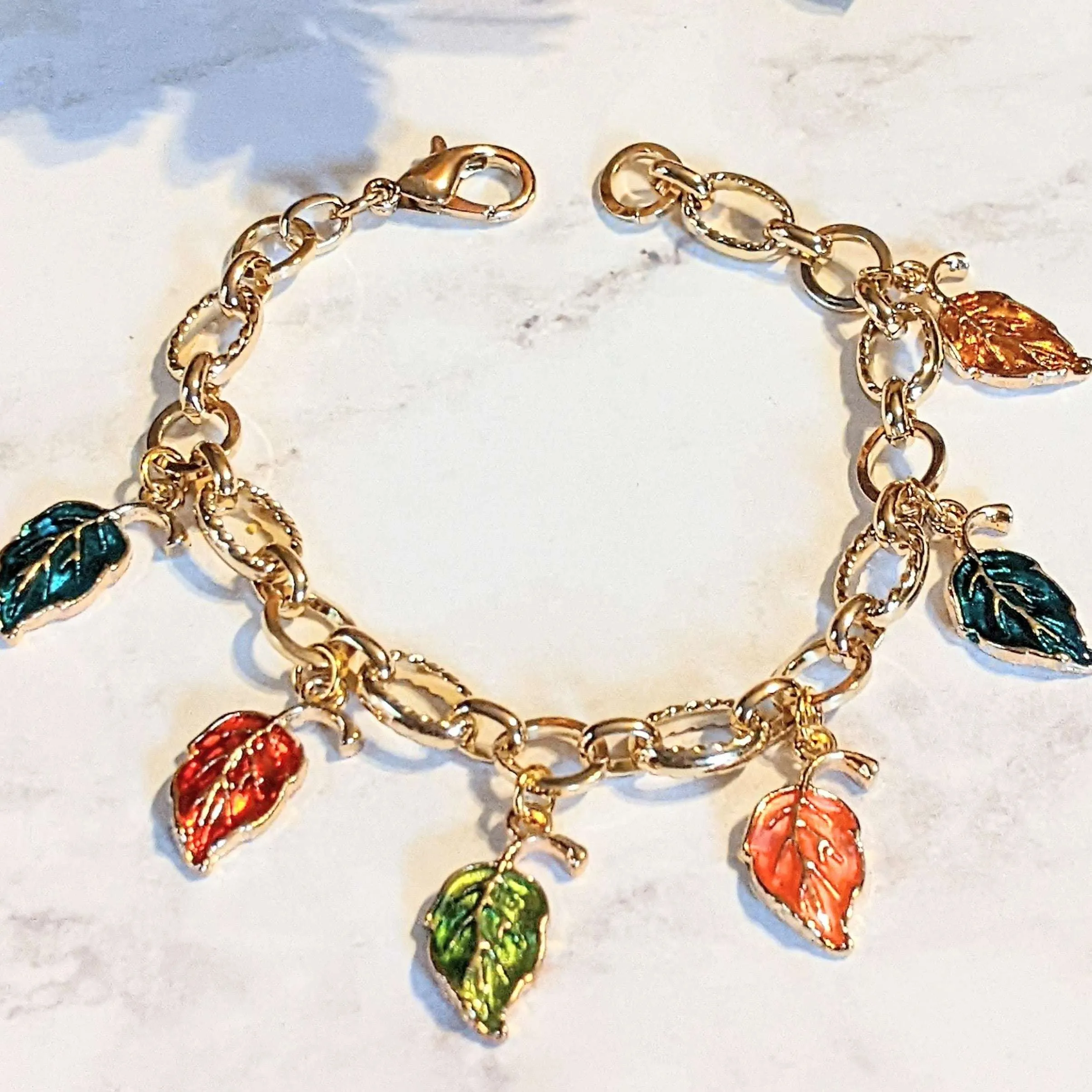 Autumn Leaves Textured Gold Chain Bracelet