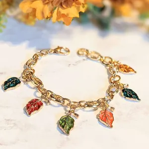 Autumn Leaves Textured Gold Chain Bracelet