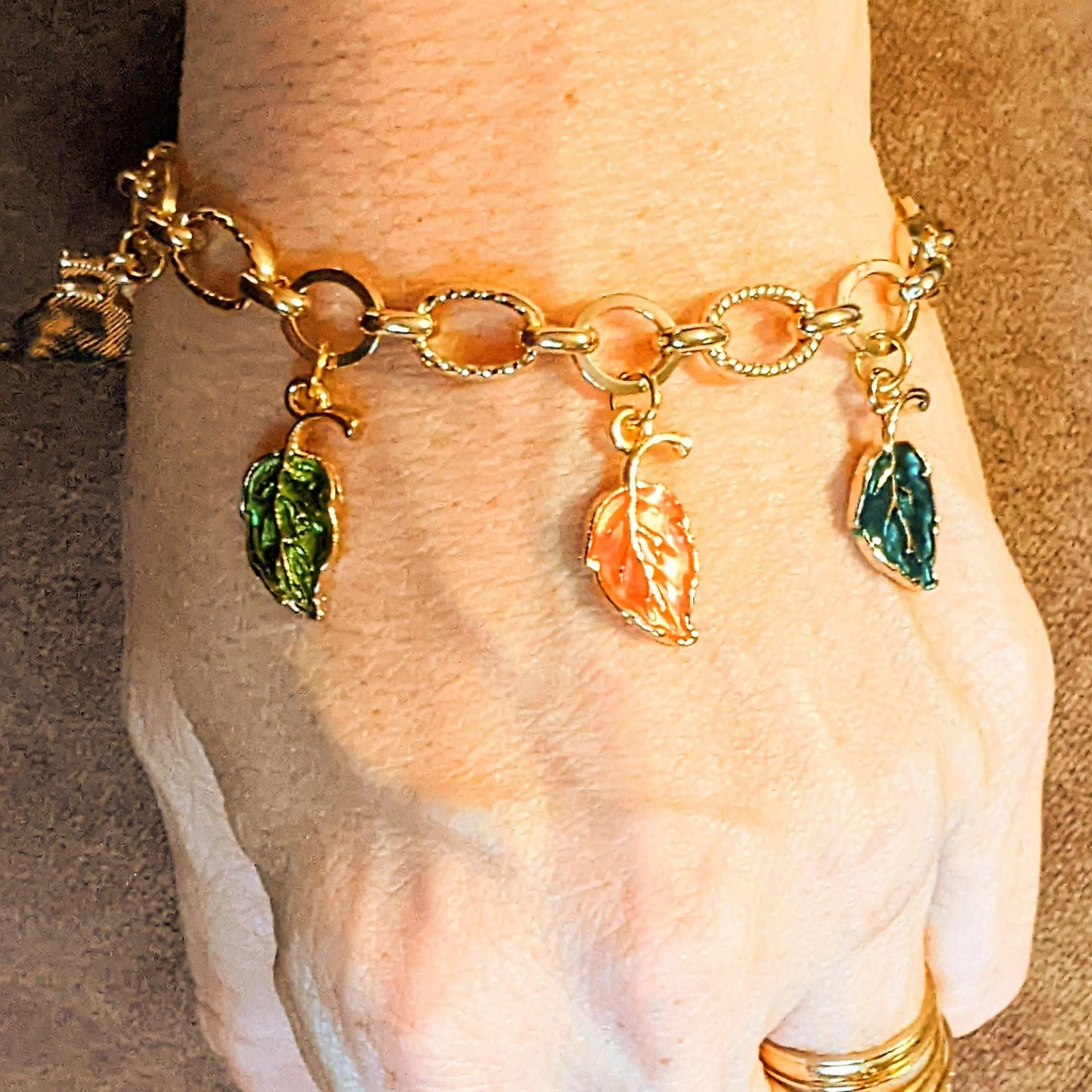 Autumn Leaves Textured Gold Chain Bracelet