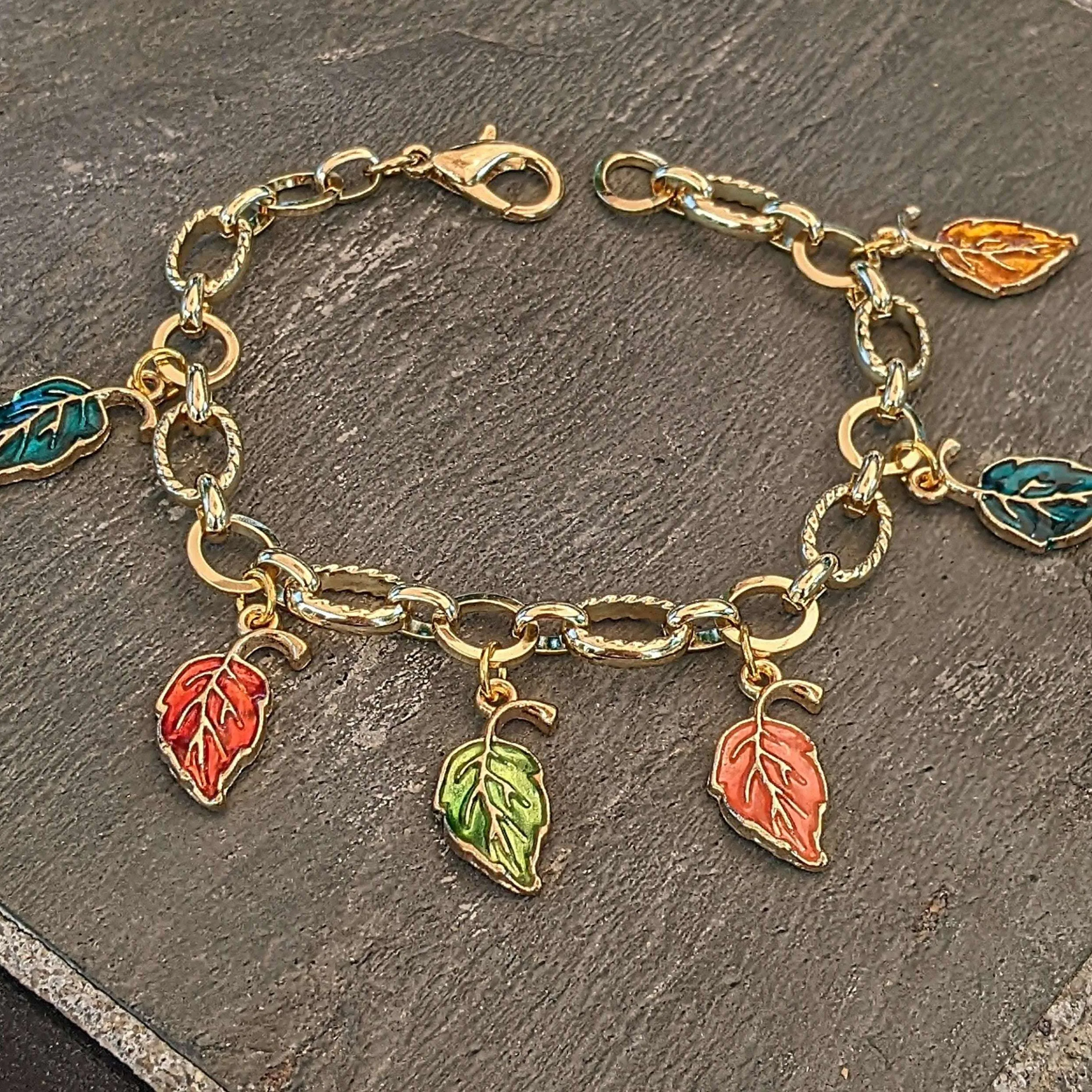 Autumn Leaves Textured Gold Chain Bracelet