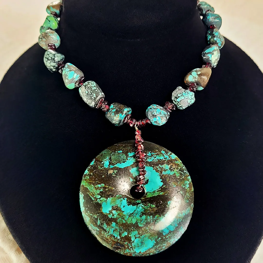 Beautiful Garnet & Turquoise Handmade Necklace